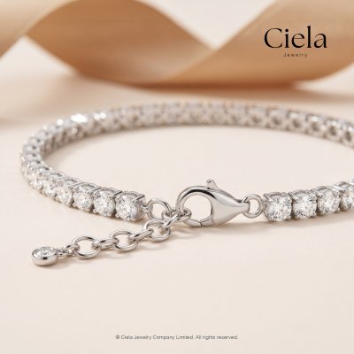 สร้อยข้อมือเพชร Tennis Bracelet เพชร Lab Grown (CVD) น้ำ 100 VVS ปรับขนาดได้ Silver | 