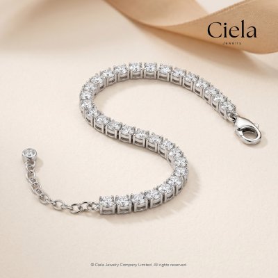 สร้อยข้อมือเพชร Tennis Bracelet เพชร Lab Grown (CVD) น้ำ 100 VVS ปรับขนาดได้ Silver | 