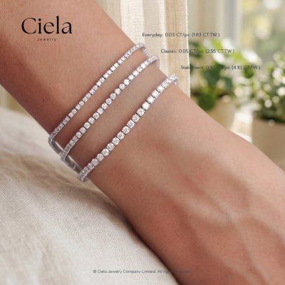 สร้อยข้อมือเพชร Tennis Bracelet เพชร Lab Grown (CVD) น้ำ 100 VVS ปรับขนาดได้ Silver | 