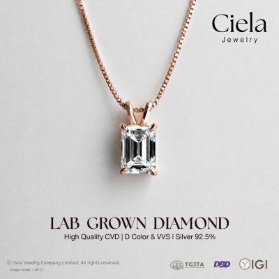 จี้เพชร Emerald Cut Lab Grown (CVD) Cert. IGI น้ำ 100 VVS เปลี่ยนสร้อยได้ แถมสร้อยฟรี 