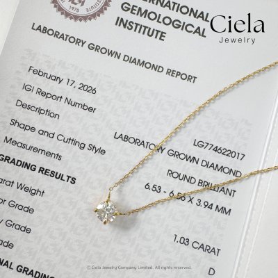 จี้เพชรเม็ดเดี่ยว 1 กะรัต ตัวเรือนชุบทองคำ เพชร Lab Grown Ciela Jewelry