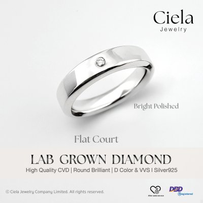 แหวนเกลี้ยงฝังเพชร ทรง Flat Court ผิวเงา เพชร Lab Grown Ciela Jewelry