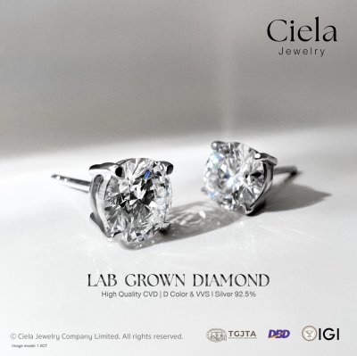 ต่างหูเพชรทรงกลมเม็ดเดี่ยว Classic Round Brilliant Stud Earrings