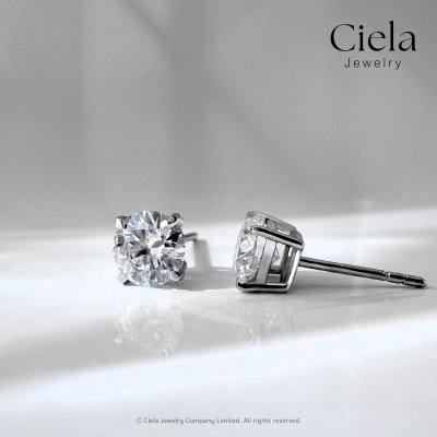 ต่างหูเพชรทรงกลมเม็ดเดี่ยว Classic Round Brilliant Stud Earrings