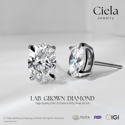 ต่างหูเพชร Oval Cut Classic Stud Earrings