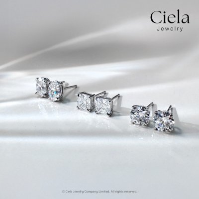 ต่างหูเพชร Asscher Cut Classic Stud Earrings