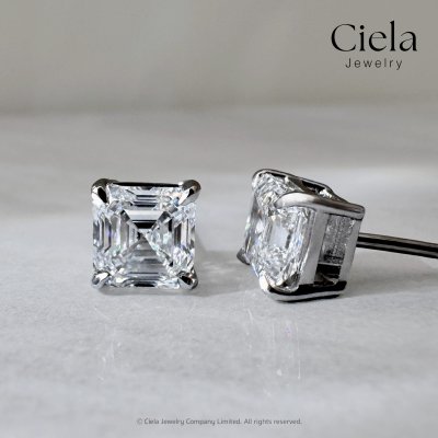 ต่างหูเพชร Asscher Cut Classic Stud Earrings
