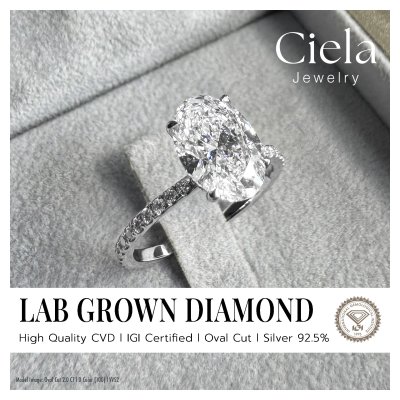 แหวนเพชรเม็ดเดี่ยว Oval Pave with hidden halo Solitaire