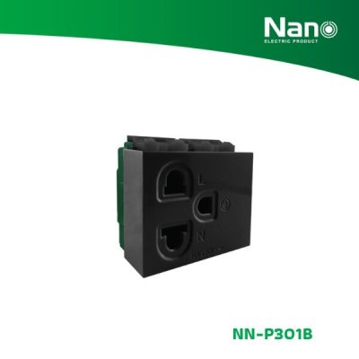 NANO เต้ารับเดี่ยว มีกราวน์ 16A 250V ขนาด 2 ช่อง Classic series สีดำ (1 ชิ้น/กล่อง, 10 ชิ้น/กล่อง) รุ่น NN-P301B