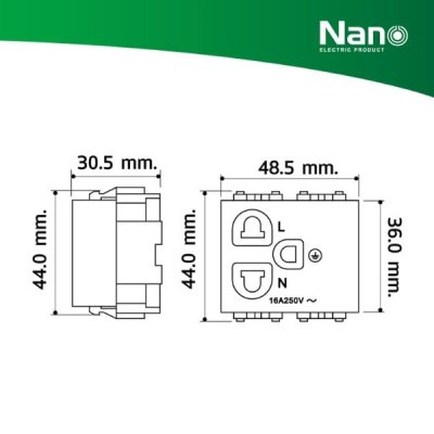 NANO เต้ารับเดี่ยว มีกราวน์ 16A 250V ขนาด 2 ช่อง Classic series สีดำ (1 ชิ้น/กล่อง, 10 ชิ้น/กล่อง) รุ่น NN-P301B