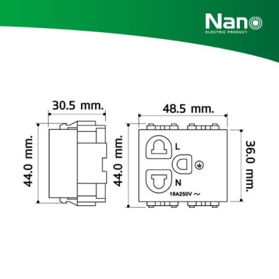 NANO เต้ารับเดี่ยวมีกราวน์ และม่านนิรภัย 16A 250V ขนาด 2 ช่อง Classic series สีแดง (1 ชิ้น/กล่อง, 10 ชิ้น/กล่อง) รุ่น NN-P302R