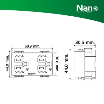 NANO เต้ารับคู่มีกราวน์ 16A 250V ขนาด 3 ช่อง Classic series สีขาว (1 ชิ้น/กล่อง, 10 ชิ้น/กล่อง) รุ่น NN-P601