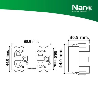 NANO เต้ารับคู่มีกราวน์ และม่านนิรภัย 16A 250V ขนาด 3 ช่อง Classic series สีแดง (1 ชิ้น/กล่อง, 10 ชิ้น/กล่อง) รุ่น NN-P602R