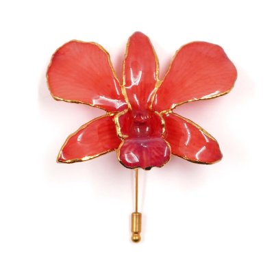 Clear-Coated & Gold Edges Dendrobium Orchid Stick Pins