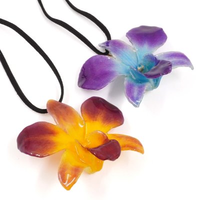 Clear-Coated Dendrobium Orchid Long Choker