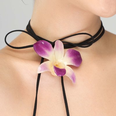 Clear-Coated Dendrobium Orchid Long Choker