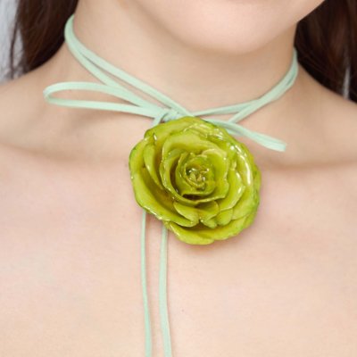 Clear-Coated Rose Long Choker