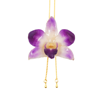 Dendrobium orchid on Adjustable Necklace Clear-Coated
