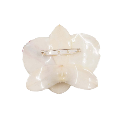 Clear-coated Dendrobium Orchid with Thai flag design Brooch