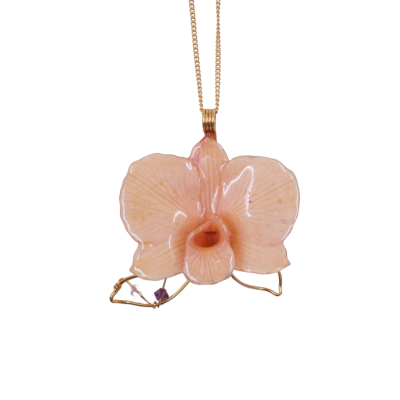 Gold Plated Dendrobium Pendant With Beads