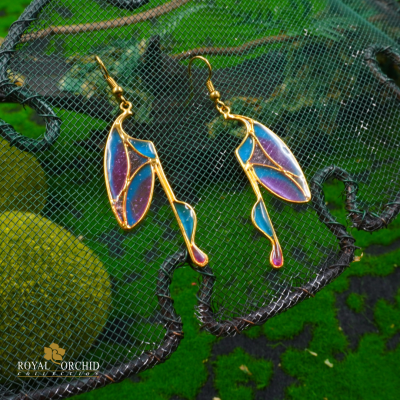 Art Deco " Clear resin insect wing shaped earrings "