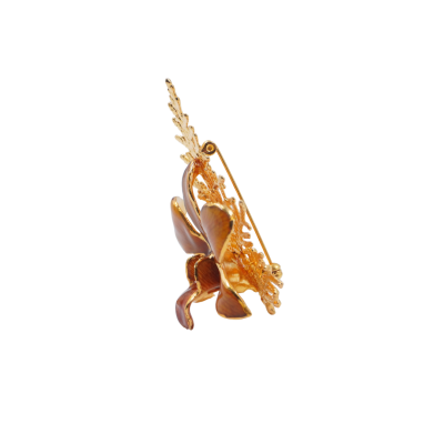 Gold-Plated Dendrobium orchid and Cypress Leaf Pin