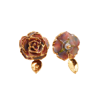 Gold-Edged Rose with Gold-Plated Leaf Earrings
