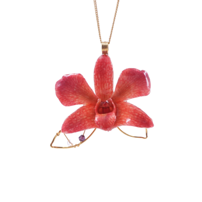 Gold Plated Dendrobium Pendant With Beads