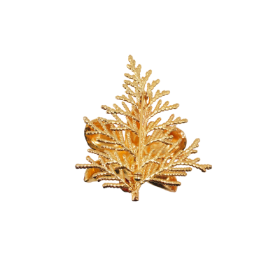 Gold-Plated Dendrobium orchid and Cypress Leaf Pin