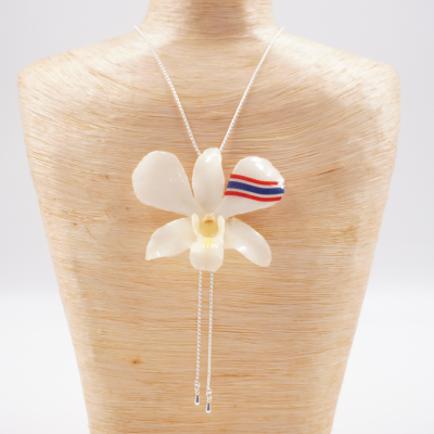 Dendrobium orchid on Adjustable Necklace Clear-Coated  with a Thai flag design