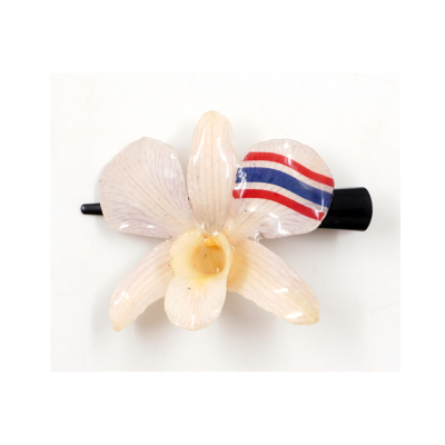 Clear-Coated Dendrobium Orchid Flower on Hair Clip with a Thai flag design.