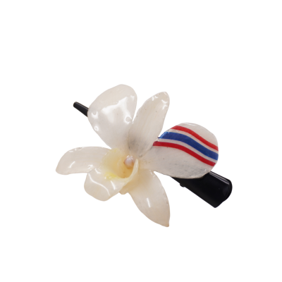 Clear-Coated Dendrobium Orchid Flower on Hair Clip with a Thai flag design.
