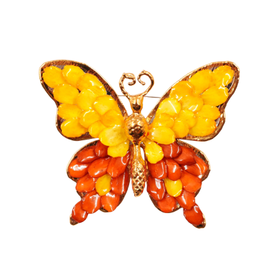 Clear-coated  zinnia petel flower butterfly  brooch.