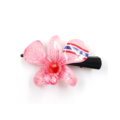 Clear-Coated Dendrobium Orchid Flower on Hair Clip with a Thai flag design.