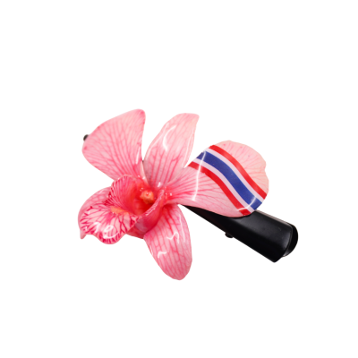 Clear-Coated Dendrobium Orchid Flower on Hair Clip with a Thai flag design.