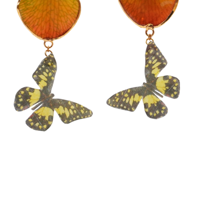 ต่างหูกลีบดอกกล้วยไม้เดนโดรเบียมขอบทองห้อยผีเสื้อ