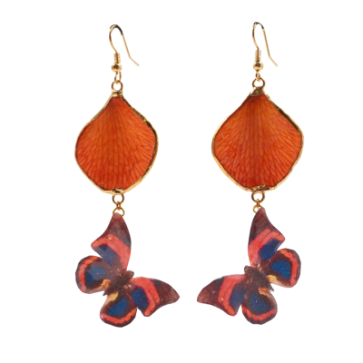 ต่างหูกลีบดอกกล้วยไม้เดนโดรเบียมขอบทองห้อยผีเสื้อ