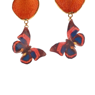 ต่างหูกลีบดอกกล้วยไม้เดนโดรเบียมขอบทองห้อยผีเสื้อ