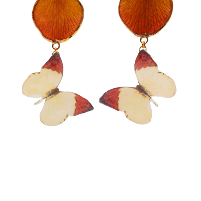 ต่างหูกลีบดอกกล้วยไม้เดนโดรเบียมขอบทองห้อยผีเสื้อ