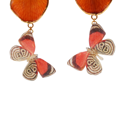 ต่างหูกลีบดอกกล้วยไม้เดนโดรเบียมขอบทองห้อยผีเสื้อ