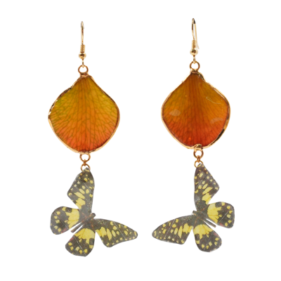 ต่างหูกลีบดอกกล้วยไม้เดนโดรเบียมขอบทองห้อยผีเสื้อ