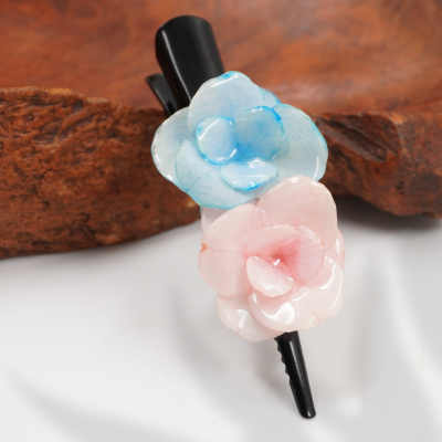 Clear-Coated Double Hydrangea on Hair Clip