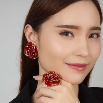 Gold-Edged Rose Earrings