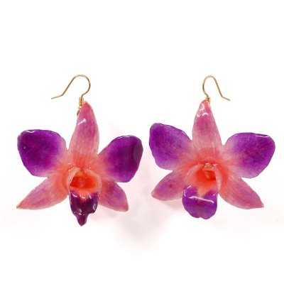 Clear-Coated Dendrobium Orchid Earrings