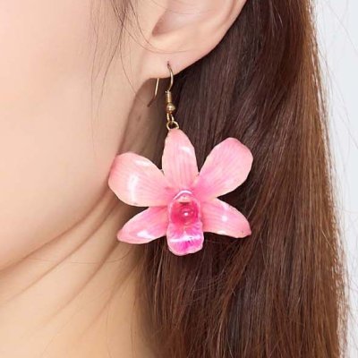 Clear-Coated Dendrobium Orchid Earrings