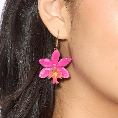 Clear-Coated Epidendrum ibaguense Orchid Earrings