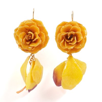 Clear-Coated Fancy Rose & Petal Ensemble Earrings