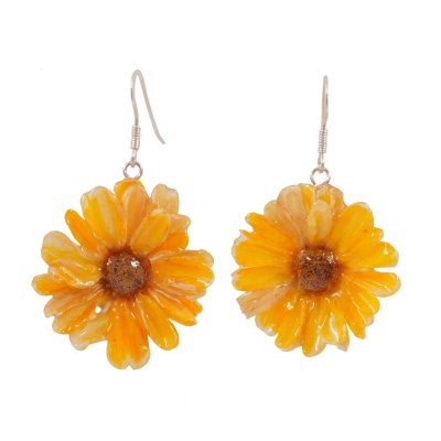 Clear-Coated Mini Chrysanthemum Earrings