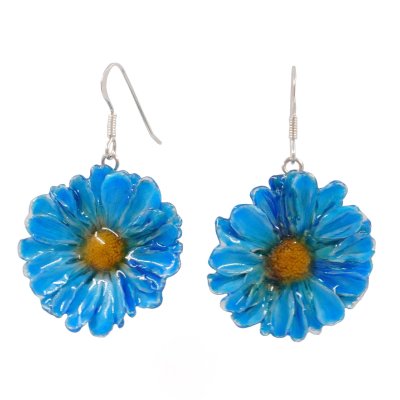 Clear-Coated Mini Chrysanthemum Earrings