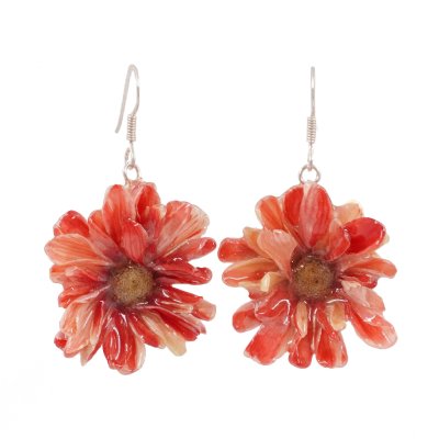 Clear-Coated Mini Chrysanthemum Earrings